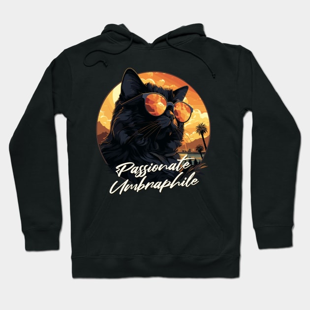 Cat Solar Eclipse Watcher, Umbraphile Total Solar Eclipse Glasses Art Hoodie by Moonfarer